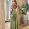 Saia Longa Feminina em Tule com Transparência Verde Oliva - Fernanda Ramos Store