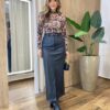 Saia Longa Feminina Vera com Cinto e Bolsos Couro Eco Preta - Fernanda Ramos Store