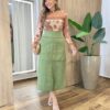 Saia Midi Feminina Aria em Suede Bolso Frontal Verde - Fernanda Ramos Store