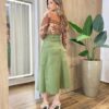 Saia Midi Feminina Aria em Suede Bolso Frontal Verde - Fernanda Ramos Store