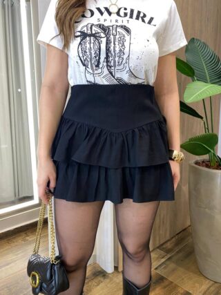 Short Saia Feminino Eliza com Bababdos e Zíper Lateral Preto - Fernanda Ramos Store