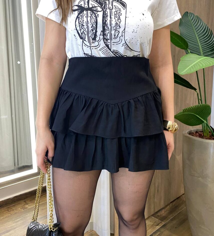 Short Saia Feminino Eliza com Bababdos e Zíper Lateral Preto - Fernanda Ramos Store
