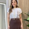 T-shirt Feminina Manga Curta Estampa Corações Off White - Fernanda Ramos Store