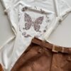 T-shirt Feminina Manga Curta Estampada Borboleta Off White - Fernanda Ramos Store