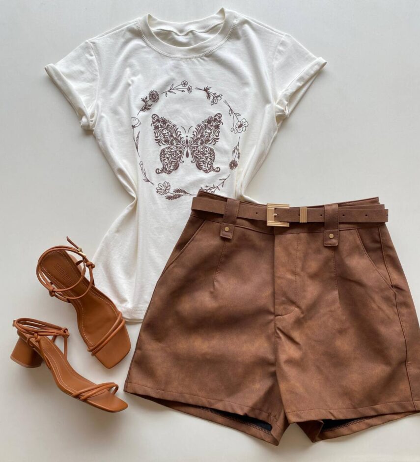 T-shirt Feminina Manga Curta Estampada Borboleta Off White - Fernanda Ramos Store