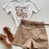 T-shirt Feminina Manga Curta Estampada Cow Girl Off White - Fernanda Ramos Store