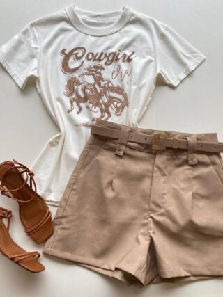 T-shirt Feminina Manga Curta Estampada Cow Girl Off White - Fernanda Ramos Store