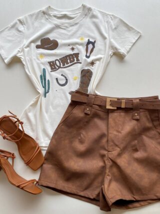 T-shirt Feminina Manga Curta Estampada Howdy Off White - Fernanda Ramos Store
