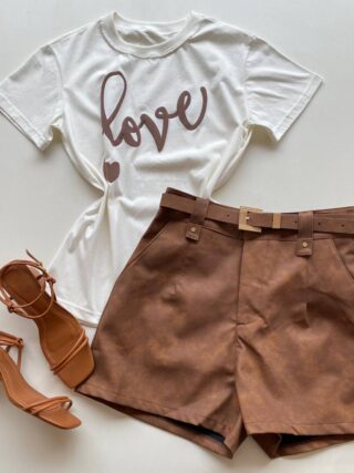 T-shirt Feminina Manga Curta Estampada Love Off White - Fernanda Ramos Store
