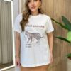 T-shirt Feminina Manga Curta Oversized Wild Jaguar Off White - Fernanda Ramos Store