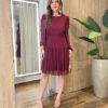 Vestido Feminino Curto Margarida Manga Longa Bordô - Fernanda Ramos Store