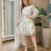 Vestido Feminino Curto Margarida Manga Longa Off Popcorn - Fernanda Ramos Store