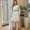 Vestido Feminino Curto Margarida Manga Longa Off Popcorn - Fernanda Ramos Store
