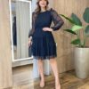 Vestido Feminino Curto Margarida Manga Longa Preto Liso - Fernanda Ramos Store