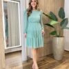 Vestido Feminino Curto Margarida Manga Longa Verde Menta - Fernanda Ramos Store