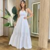 Vestido Feminino Longo Auria com Bojo Detalhe em Guipir Branco - Fernanda Ramos Store