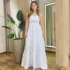 Vestido Feminino Longo Auria com Bojo Detalhe em Guipir Branco - Fernanda Ramos Store