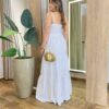 Vestido Feminino Longo Auria com Bojo Detalhe em Guipir Branco - Fernanda Ramos Store