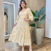Vestido Longo sem Bojo Manga Longa com Detalhes Bordado Salmão - Fernanda Ramos Store