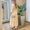 Vestido Longo sem Bojo Manga Longa com Detalhes Bordado Salmão - Fernanda Ramos Store