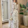 Vestido Longo sem Bojo Manga Longa em Tule com Babado Off Popcorn - Fernanda Ramos Store