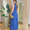 Vestido Longo sem Bojo Olívia Cavado com Botões e Cinto Azul - Fernanda Ramos Store