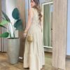Vestido Longo sem Bojo Olívia Cavado com Botões e Cinto Bege - Fernanda Ramos Store