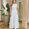 Vestido Longo sem Bojo Olívia Cavado com Botões e Cinto Off White - Fernanda Ramos Store