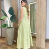 Vestido Longo sem Bojo Olívia Cavado com Botões e Cinto Verde Abacate - Fernanda Ramos Store