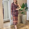 Vestido Midi Ana em Tule sem Bojo Nula Manga Estampado Marrom - Fernanda Ramos Store