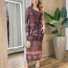 Vestido Midi Ana em Tule sem Bojo Nula Manga Estampado Marrom - Fernanda Ramos Store