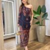 Vestido Midi Ana em Tule sem Bojo Nula Manga Estampado Preto - Fernanda Ramos Store