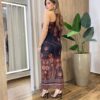 Vestido Midi Ana em Tule sem Bojo Nula Manga Estampado Preto - Fernanda Ramos Store