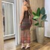 Vestido Midi Ana em Tule sem Bojo Nula Manga Estampado Verde - Fernanda Ramos Store