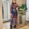 Vestido Midi Bruna de Tule sem Bojo Manga Longa Estampa Abacaxi - Fernanda Ramos Store