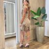 Vestido Midi Bruna de Tule sem Bojo Manga Longa Estampa Flor - Fernanda Ramos Store