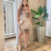 Vestido Midi Bruna de Tule sem Bojo Manga Longa Estampa Flor - Fernanda Ramos Store
