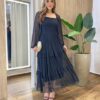 Vestido Midi Ester Tule sem Bojo Manga Longa em Camadas Preto - Fernanda Ramos Store