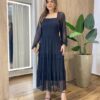 Vestido Midi Ester Tule sem Bojo Manga Longa em Camadas Preto - Fernanda Ramos Store
