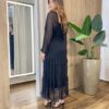 Vestido Midi Ester Tule sem Bojo Manga Longa em Camadas Preto - Fernanda Ramos Store