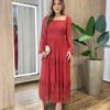 Vestido Midi Ester Tule sem Bojo Manga Longa em Camadas Vermelho - Fernanda Ramos Store