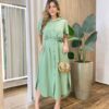 Vestido Midi Manuela sem Bojo Manga Curta com Amarração Verde - Fernanda Ramos Store