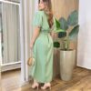 Vestido Midi Manuela sem Bojo Manga Curta com Amarração Verde - Fernanda Ramos Store