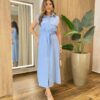 Vestido Midi Ruth sem Bojo Fechamento em Botões e Amarração Azul - Fernanda Ramos Store