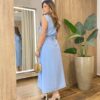 Vestido Midi Ruth sem Bojo Fechamento em Botões e Amarração Azul - Fernanda Ramos Store
