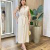 Vestido Midi Ruth sem Bojo Fechamento em Botões e Amarração Bege - Fernanda Ramos Store