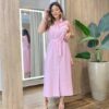Vestido Midi Ruth sem Bojo Fechamento em Botões e Amarração Rosa - Fernanda Ramos Store