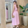 Vestido Midi Ruth sem Bojo Fechamento em Botões e Amarração Rosa - Fernanda Ramos Store
