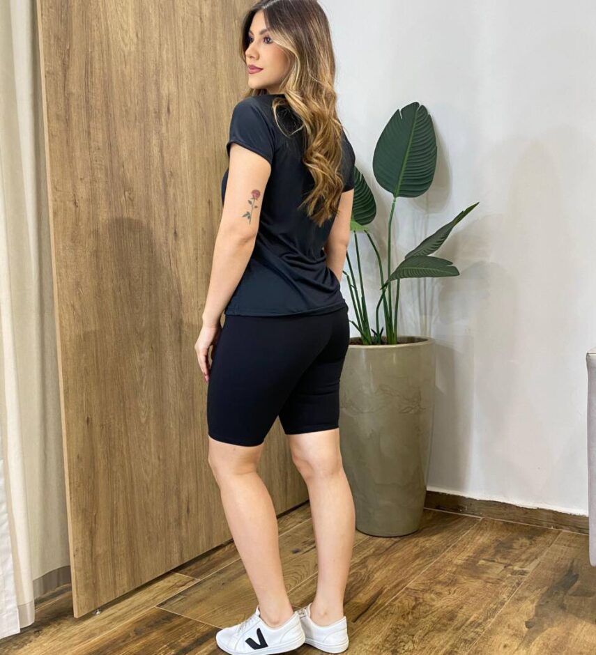 Bermuda Feminina Fitness em Cotton Ciclista Preta - Fernanda Ramos Store