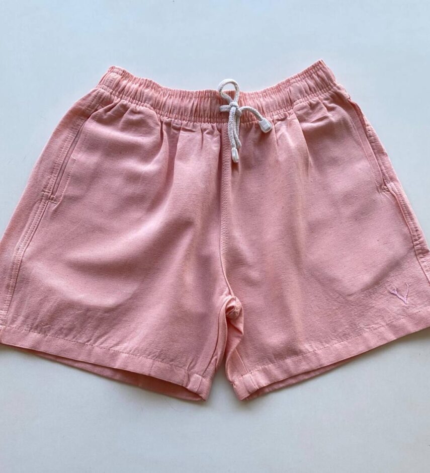Bermuda Masculina Casual Curta Linho com Bolsos Rosa - Fernanda Ramos Store
